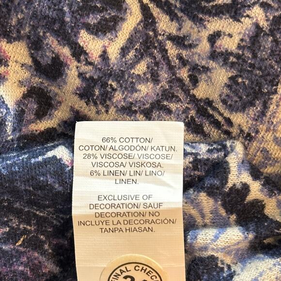 Lucky Brand Boho Top Womens Small Blue & Cream Embroidered Knit Linen Cotton - Picture 5 of 7